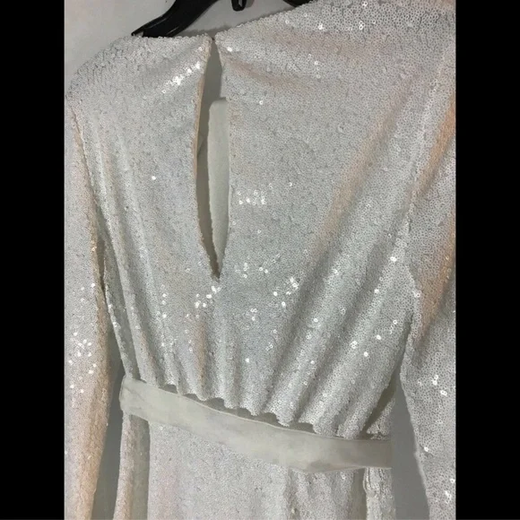 jay godfrey sequin wrap dress JAY GODFREY Womens White Sequin Lapel Blazer Short Wrap Dress 4, size S